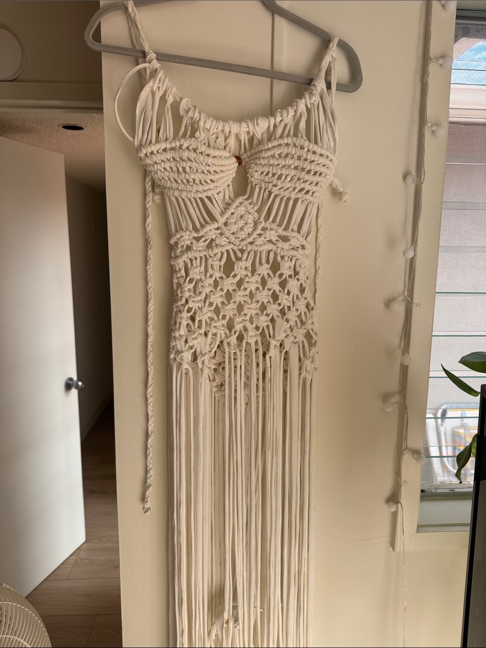 Boho Macramé Swim Coverup Dress in Cream